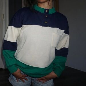 Vintage Sporting Club Preppy Crewneck w/ Button Up Detail